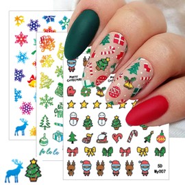 3 Sheets Christmas Colorful Snowflake Nail Art Stickers Christmas Tree Embossed Nail Art Decals Design,Holographic Christmas Socks Snowman Santa Claus for Women Christmas Day Manicure Decoration