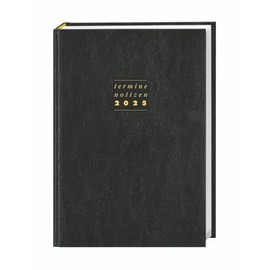 Appointment Diary A6, Black Leather 2025: Black Appointment Calendar with High-Quality Faux Leather Cover, Weekly Planner with Quotes and Ribbon Bookmark, for Planning Appointments (Office Calendar