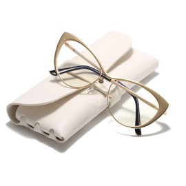 Cleoxyge Blue Light Filter Glasses Without Prescription for Men and Women, Metal Frame, Anti Blue Light, UV400 Protection, PC Gaming with Glasses Cases and Glasses Cleaning Cloth, Fake Glasses, Cateye