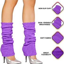 Crazy Chick Angies Fashion Luxurious Ladies 80's Dance Plain Ribbed Leg Warmers Neon Leg warmers in Hot Pink 12 Colours (PURPLE)