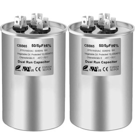 50/5 uF 50+5 MFD 370V or 440V Dual Run Start Round A/C Capacitor, 50 5 uF 370 440 Volt VAC CBB65B Air Conditioner Capacitors for AC Unit, Fan Motor Start, Heat Pump, Condenser Straight Cool, 2PCS