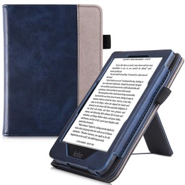 BOZHUORUI Stand Case for Kobo Clara HD (2018 Release,Model N249) - Premium PU Leather Folio Smart Cover with Hand Strap and Auto Sleep/Wake (Navy Blue)