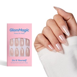 GLAMMAGIC 24 Pcs Cat Eye Press on Nails Spring Acrylic Nail Art Kit Fake Nails Press ons Nail Glue on Nails Full Cover Solid Color Glitter False Nails Stick on Nails for Women