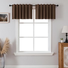 SeeGlee Brown Window Valances Blackout for Bedroom Cafe Laundry,2 Pack Back Tab & Rod Pocket Window Treatment Valance for Bathroom Living Room 52 x 17 Inch