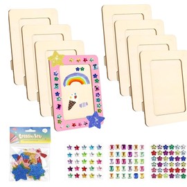 Pack of 8 Children's Picture Frames Craft Sets, 19 x 14 cm DIY Wooden Picture Frame Sets with Glitter Stones, Picture Frames for Children's Pictures, DIY Wood Colour Gifts Craft Decoration with