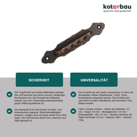 KOTARBAU® Door Handle 190 mm Wrought Iron Door Handle Black Copper Gate Handle Steel Door Pull Handle Door Fitting Sliding Door