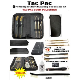 Tac Pak 9 Pc Brass Pick & Brush Set Picks (Dental Style) Hook, Slant & Straight, & 7 in. Double Ended Brushes Precision Gun Oiler, Bore Light Maintenance Tools for Your Gun Cleaning Kit