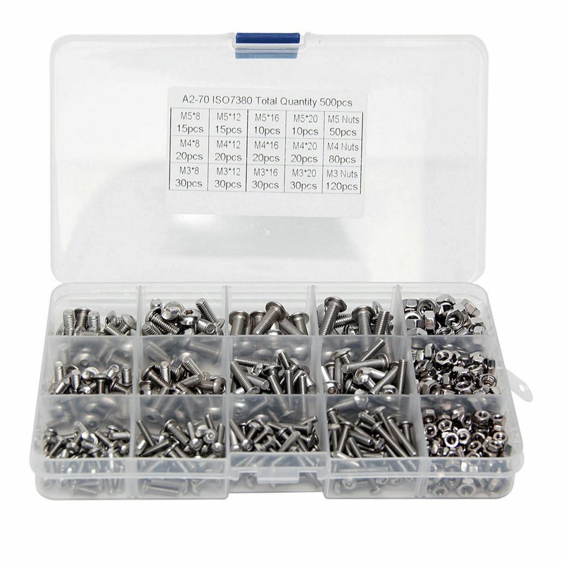 500x M3/M4/M5 Stainless Steel Hex Socket Button Head Bolts Screws