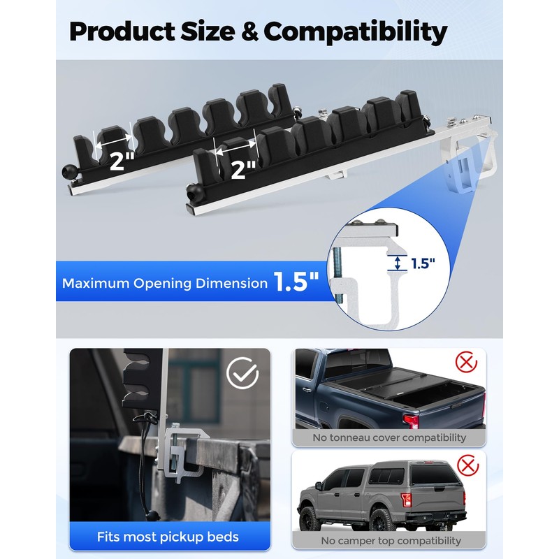 Spirrelab Truck Bed Fishing Rod Holders Holds 6 Fishing Rods,