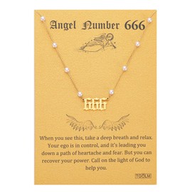 666 Necklace Gold Plated Stainless Steel Faux Pearl Choker Angel Number Chain Gift for Women Girl 16"