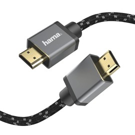Hama Premium HDMI Cable 1 Metre Ultra High Speed (Excellent Monitor Cable 4K / 8K, 48 Gbit/s, UHD Screen Cable eARC, Ethernet, HDR, Aramid Fibre Cable Sheath, HDMI 2.1 Cable 120 Hz/60 Hz) 1 m