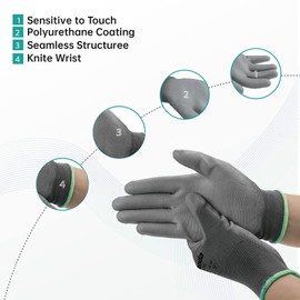 ANDANDA 12 Pair Safety Work Gloves, Seamless Knit Glove with Polyurethane(PU) Coated on Palm & Fingers, Ideal for General Duty Work like Warehousing/Logistics/Assembly
