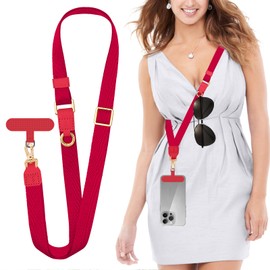 Fishent Crossbody Phone Lanyard, Adjustable Phone Strap Neck Lanyard for Keys ID Badges Wallet, Red, 17.3*10.4*0.38