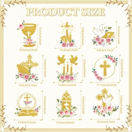 First Communion Decorations, Kaluofan 18 Pcs First Holy Communion Decorations, Golden Cross Floral Hanging Swirls for Communion Baptism Confirmation Religious Baby Shower Party Favor Supplies (pink)