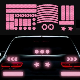Nouiroy 42Pcs Reflective Rim Tape Bicycle Stickers Pink Car Decals Rims for Cars,Bike,Skateboard, Motorcycle Nighty Safety Warning Sticker (Pink)