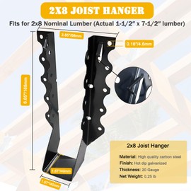 25 pcs 2x8 Joist Hanger, 18 Gauge LU28 Black Anti-Corrosion Coating Face Mount Joist Hangers, Wood Hurricane Ties, Rafters Tie(LU28, 25pcs, Black)