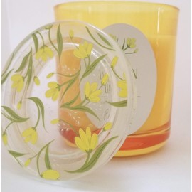 DW Home Single Wick Lemon Leaf Scented Candle Topped with Floral Glass Lid.8.5 oz