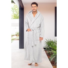 Alexander Del Rossa Mens Robe, Plush Fleece Hooded Bathrobe Men, Men's Bathrobes, Big and Tall Bath Robe for Men Light Gray 4XL (A0125LGR4X)