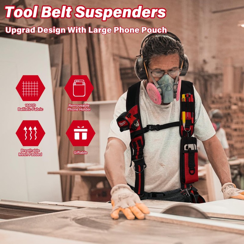 MELOTOUGH Tool Belt Suspenders Tool Bag Suspenders Padded Construction Work