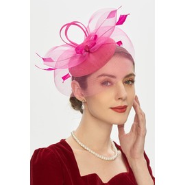 Cizoe Tea Party Fascinator Kentucky Derby Hat Fascinator Pillbox Hat Headband for Cocktail(A-Rose
