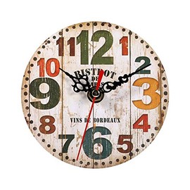 Wooden Clock,7 Types Creative Antique Wall Clock Vintage Style Wooden Round Clocks Home Office Decoration(#3)