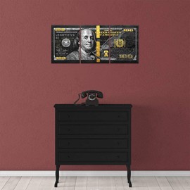 100 Dollars Bill Wall Art Canvas Print Office Vintage Home Decor Obsidian Franks Motivational Wall Canvas Money Art Framed Ready to Hang-36x16 inches
