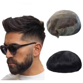 SeraphicWig Toupee Hair for Men HD Human Hair Swiss Lace Front Mens Toupee Hairpieces 8x10 inches with Thin Skin PU Natural Black