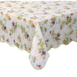 Water Resistant Vintage Floral Tablecloth Rectangle Calico Vinyl with Flannel Backing Reusable Plastic Table Cover for Home Kitchen Fiesta 60x122 Inch