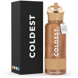 Coldest Insulated Water Bottle with Straw Lid - Stainless Steel Metal Insulated Bottle for Men & Women (Executive Wood, 32 oz)