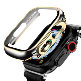 [2024 Improved Model] ANYOI Compatible IWatch Case, 1.9 inches (49 mm), Protective Case, Glass Film, Integrated, Plated, Easy Installation, Full Protection, High Transmittance, Compatible with IWatch