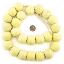 TheBeadChest Jumbo Pastel Yellow Opaque Recycled Glass Beads 29mm Ghana African Sea Glass Round Large Hole 30 Inch Strand Handmade