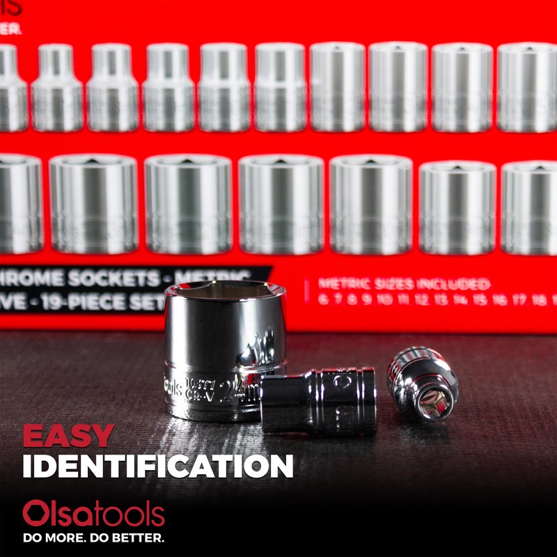 Olsa Tools Metric Socket Set (19pc) - 3/8-Inch Drive |