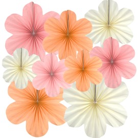 9 Pcs Party Paper Fans Flowers Decorations, for Wall Classroom Wedding Birthday Party Valentine Engagement Baby Showers Decoration(Orange)
