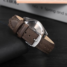 ANBEER 20mm Retro Watch Band Quick Release,Crazy Horse Leather Watch Straps for Men and Women,Dark Brown with Silver Buckle