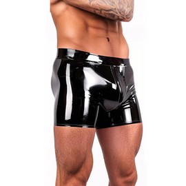 Kangxinsheng Black latex briefs for men, fashionable latex shorts, handmade rubber boxer shorts, can be used on cosplay and party club outfits, black, S