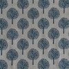Navy Blue Tree Print on Natural Beige Cotton & Linen