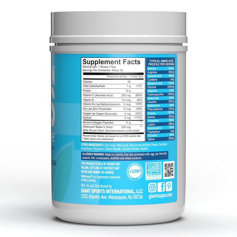 Giant Sports Péptidos de Colágeno | Plus Beta Glucano (WELLMUNE®)