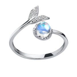 Tivleed Moonstone Opal Ring for Women, Fishtail Design with Blue Gemstone Adjustable Stackable Thumb Ring Dainty Gift for Her