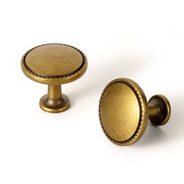 Goo-Ki 6 Pack Antique Brass Cabinet Knobs – Vintage Round Drawer Pulls with Decorative Beaded Edge, Classic Furniture Handle for Kitchen & Home