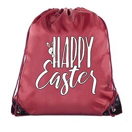 Mato & Hash Easter Basket Bags, Bulk Drawstring Backpacks, Party Favor Goody Bags for Easter - Peaking Bunny - Maroon CA2500EasterDTG S2