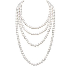 2 Pieces White Pearl Necklace 150 cm 1920s Gatsby Pearl Necklace Women's Pearl Necklace Fancy Dress 20s Accessories Charleston Artificial Fashion Jewellery Chain Long Costume for Women Necklace