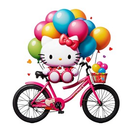 Hello cuetty Bicycle with Balloons Wall Decal Sticker, Pink, Decorative Room Art, Auto, Wall, Laptop, Cell, Truck Sticker for Windows, Cars, Trucks,Or Any Smooth Surface