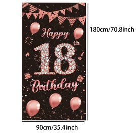 Tecreo Happy 18th Birthday Door Banner Backdrop Decorations for Girls,Rose Gold 18th Birthday Party Door Cover Sign Supplies,Eighteens Years Old Birthday Poster Background Photo Booth Props Decor