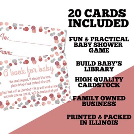 Amanda Creation Book Request Cards Rose Gold and Silver Polka Dot Bring a Book Insert Request for Baby Shower - 20 2.5 by 4 Inch Double Sided Gift Tags, Made in the USA