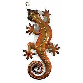 New Contemporary Metal Wall Art Sculpture – Golden/Orange Tropical Gecko