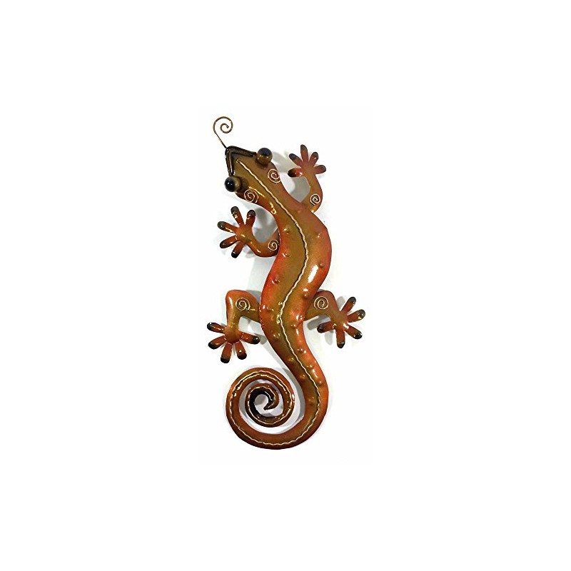New Contemporary Metal Wall Art Sculpture – Golden/Orange Tropical Gecko