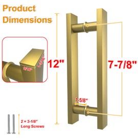 LVYIHAN Titanium Gold Square Barn Door Handles 12"/16"/18"/24"/36"/48"/59'', Pull Push Long French Door Handle Double Sided, Large Front Exterior Shower Door Pull Handles