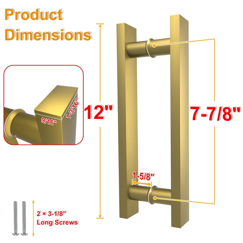 LVYIHAN Titanium Gold Square Barn Door Handles 12"/16"/18"/24"/36"/48"/59'', Pull Push