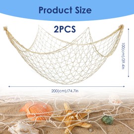 Quilax 2 Pcs Fish Net Decorations, 2×1 M Cotton Fishing Net Decor