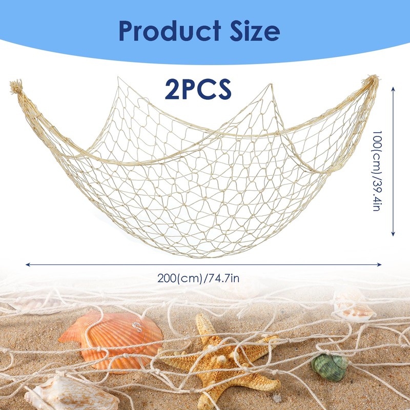 Quilax 2 Pcs Fish Net Decorations, 2×1 M Cotton Fishing